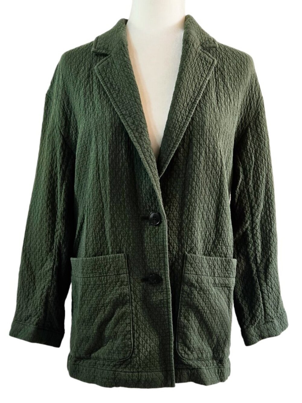 Madewell Diamond Jacquard Shaw Blazer Dark Forest Green Quilted Look NC573